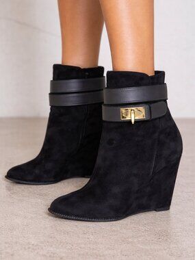 Givenchy Shark Pinch Leather Ankle Boots‑Style Suede Wedge Boots – Size 37